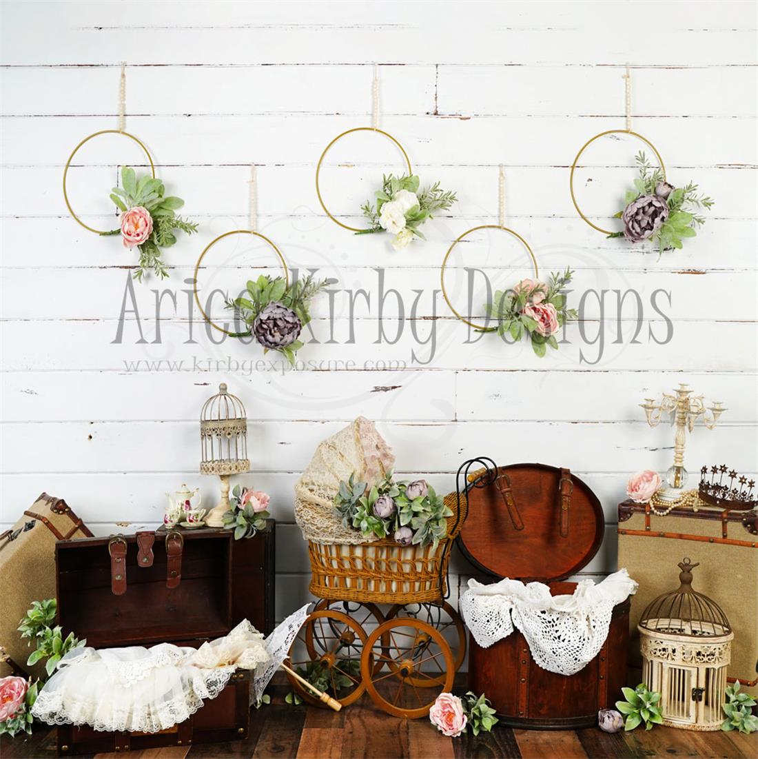 Kate Florals White Wall Backdrop Designed by Arica Kirby