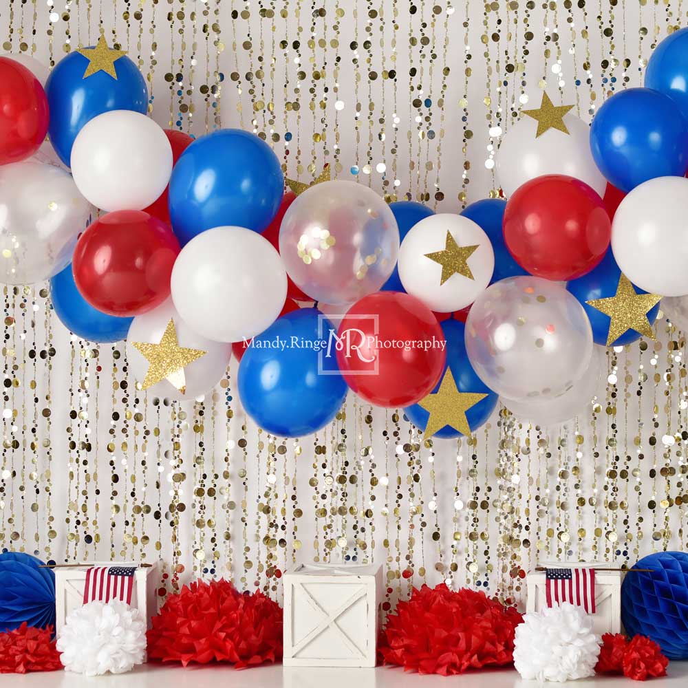 Kate July of 4th Backdrop Patriotic Balloons Designed by Mandy Ringe Photography