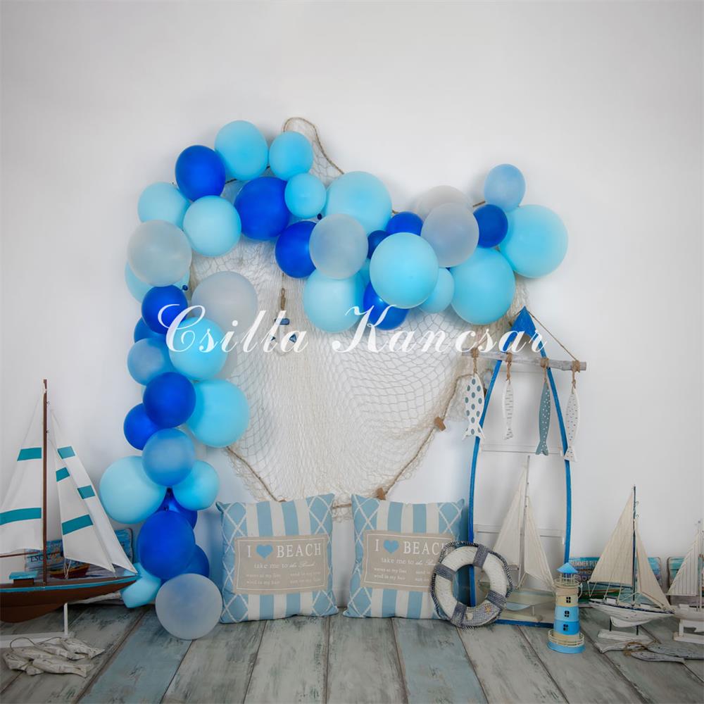 Kate Sailor Backdrop Blue Balloons Sailboat Designed by Csilla Kancsar