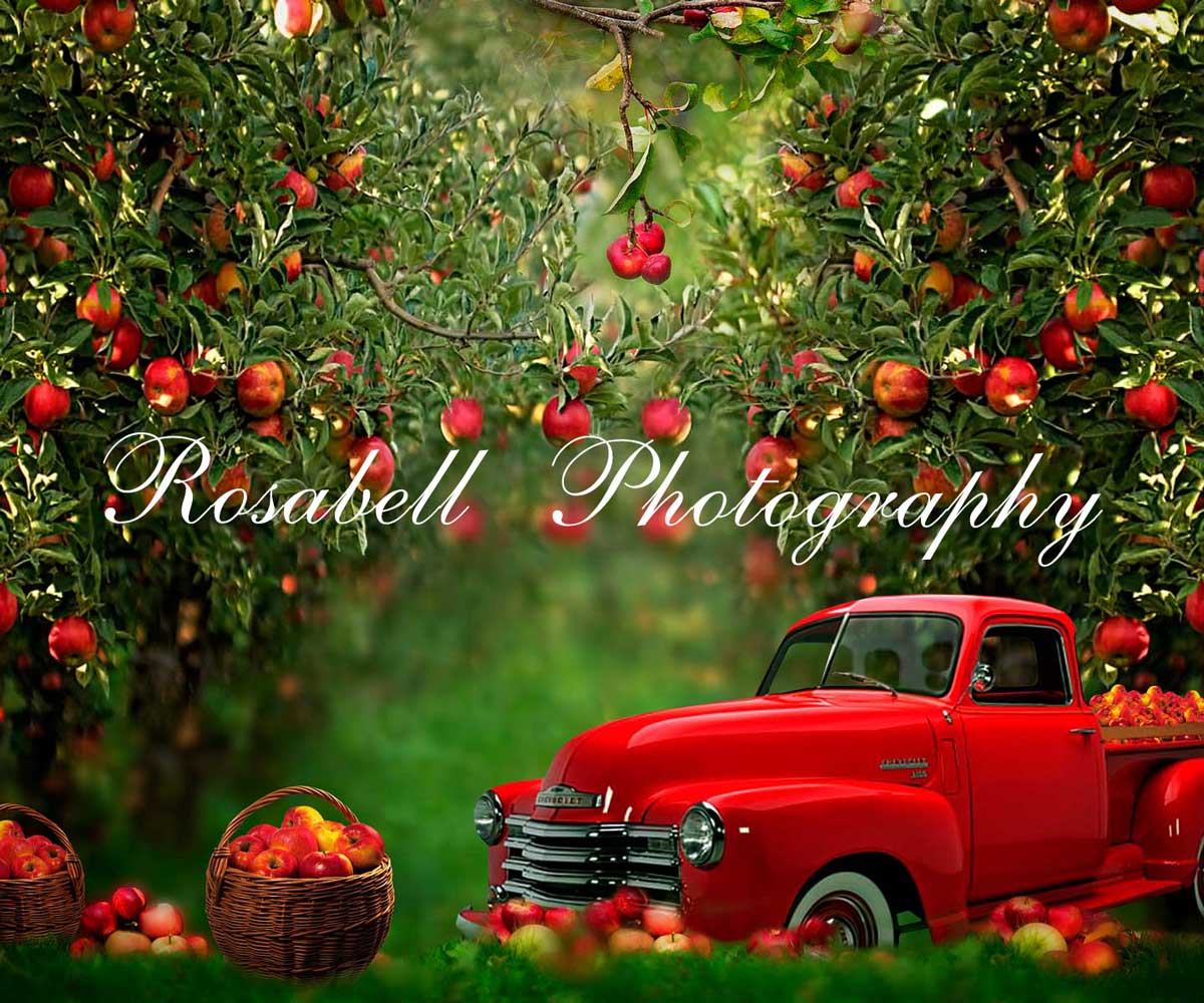 Kate Apple Orchard Red Truck Backdrop Designed by Rosabell Photography
