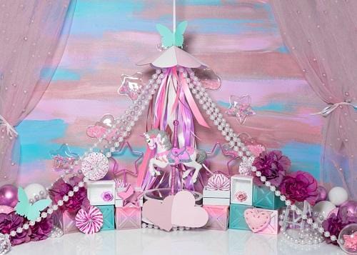 Kate Cake Smash Pink Carousel Backdrop Designed by Mini MakeBelieve