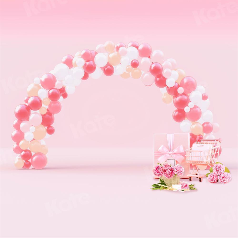 Kate Valentin's Day Backdrop Pink Balloons Cake Smash for Photography