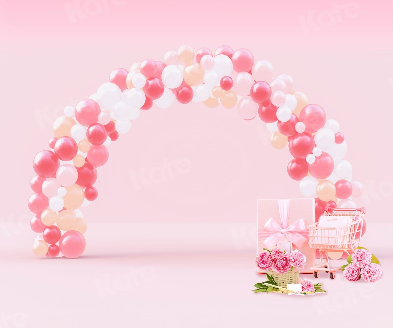 Kate Valentin's Day Backdrop Pink Balloons Cake Smash for Photography