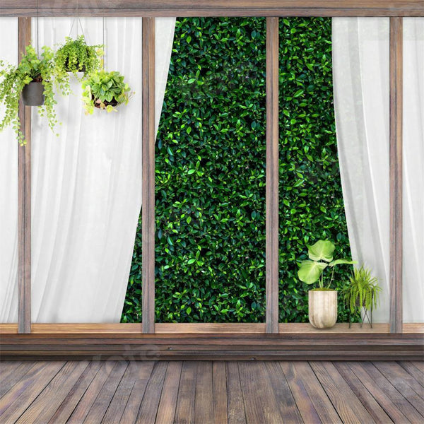 Lush Greenery Window Frame Backdrop