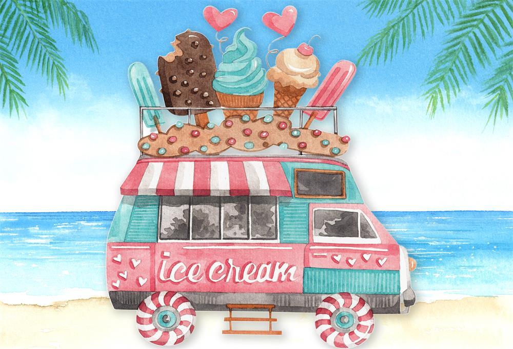 Kate Summer Seaside Ice Cream Cart Cake Smash  Backdrop for Photography