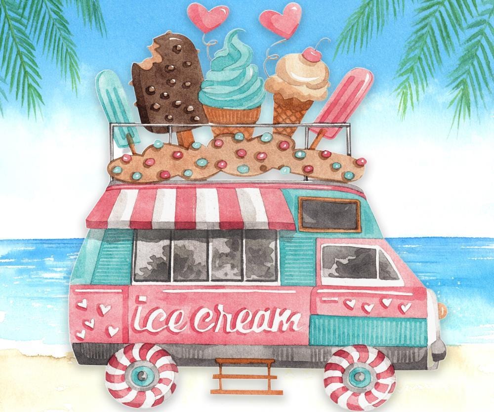 Kate Summer Seaside Ice Cream Cart Cake Smash  Backdrop for Photography