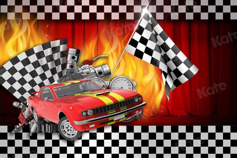 Kate Competition Sports Black And White Block Car Flag Backdrop for Photography