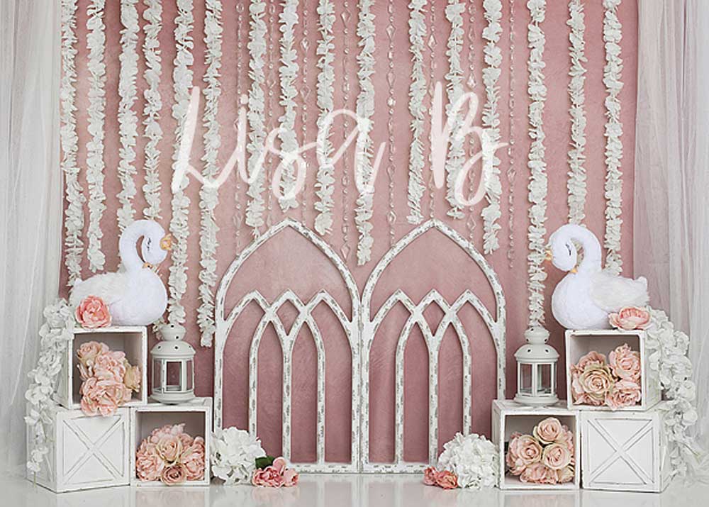 Kate Pink Swan Cake Smash Girly Backdrop for Photography Designed by Lisa B