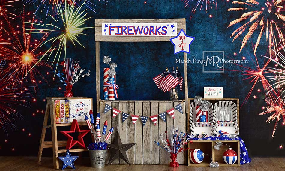 Kate 4th of July Backdrop Firework Stand Designed by Mandy Ringe Photography - Kate Backdrop