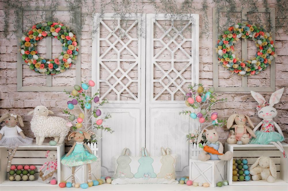Kate Barn Door Easter Colorful Egg Backdrop for Photography