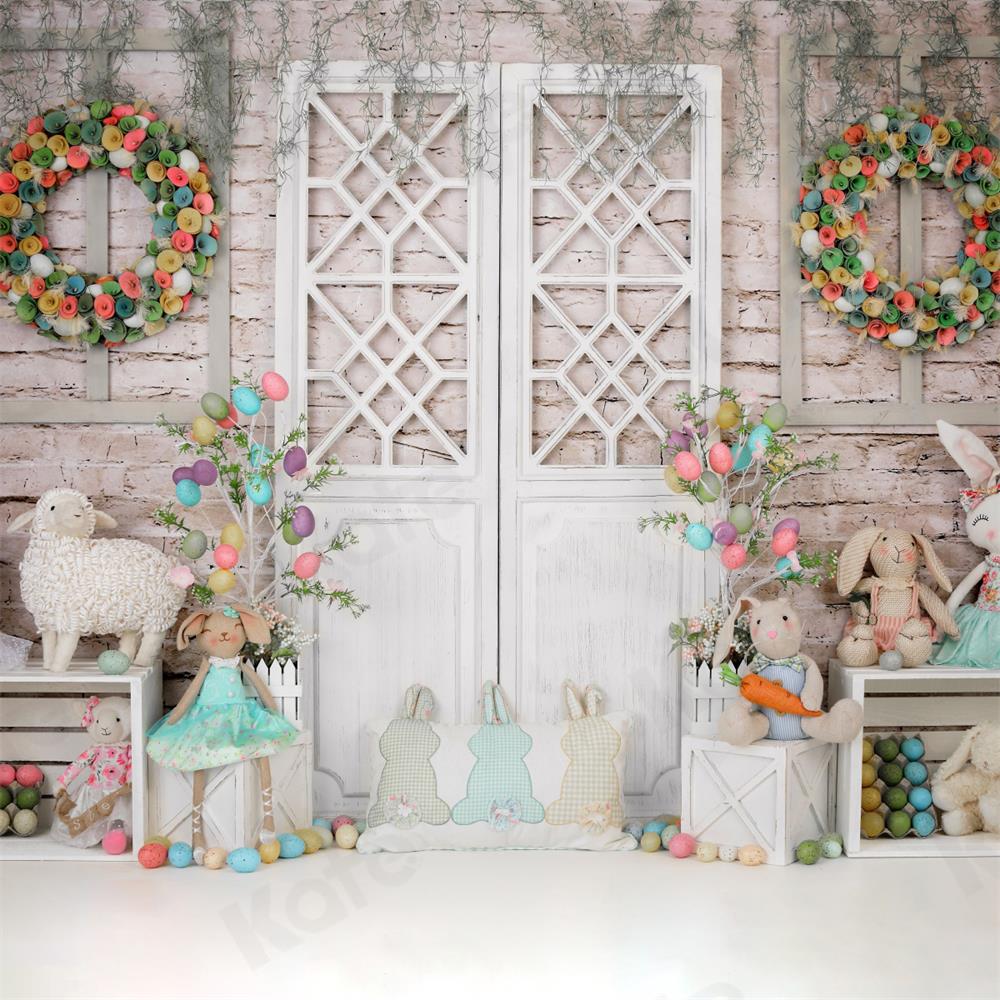 Kate Barn Door Easter Colorful Egg Backdrop for Photography