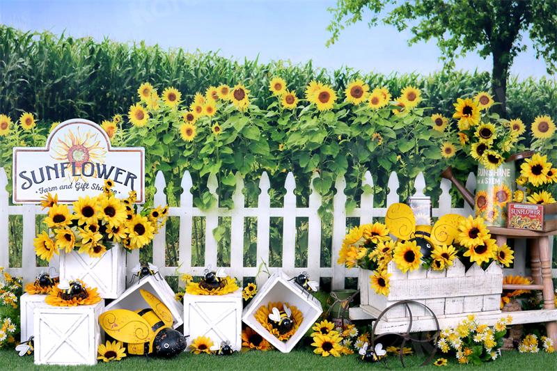 Kate Sunflower Summer Bee Cake Smash Backdrop for Photograph
