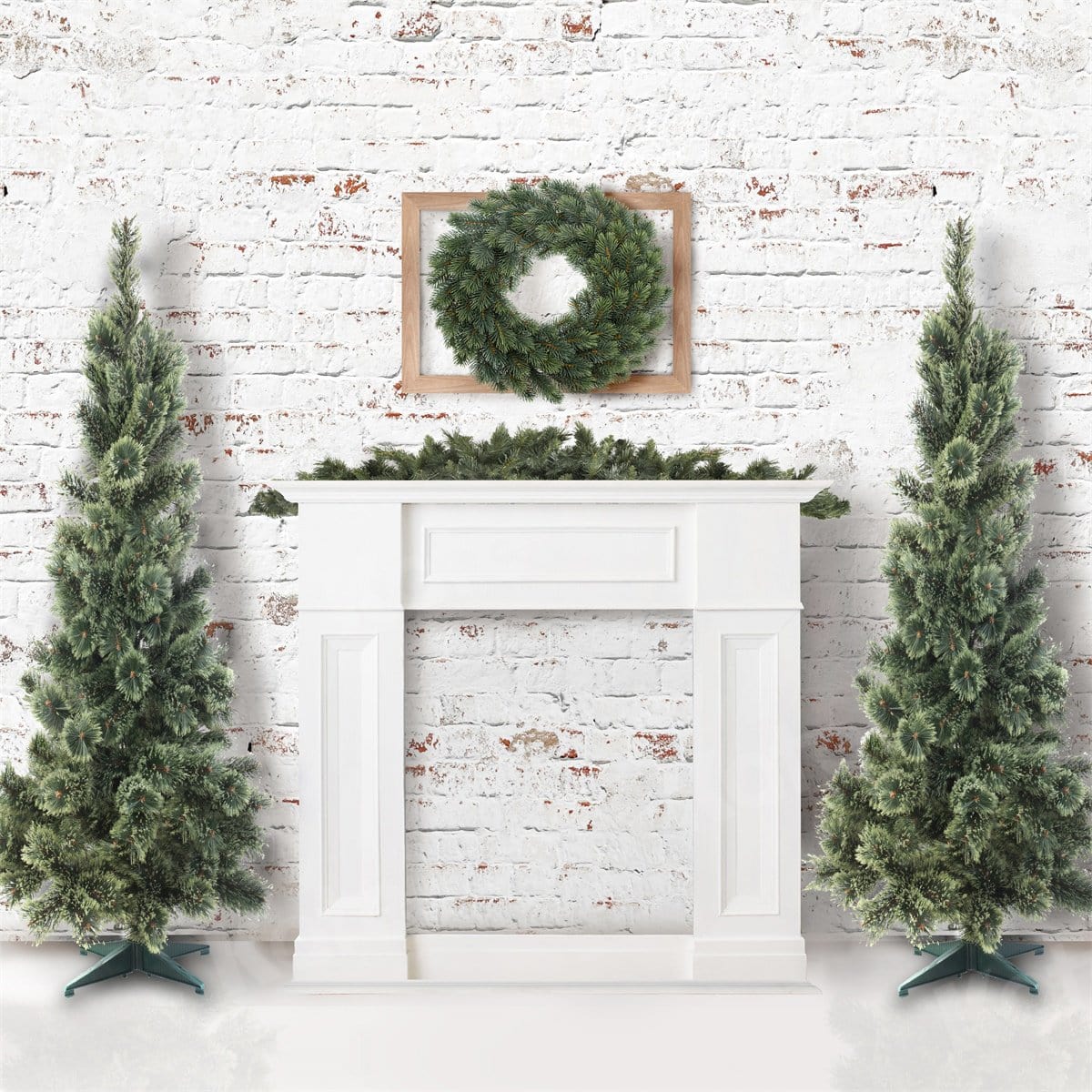 Kate Christmas Fireplace Tree Winter Backdrop for Photography