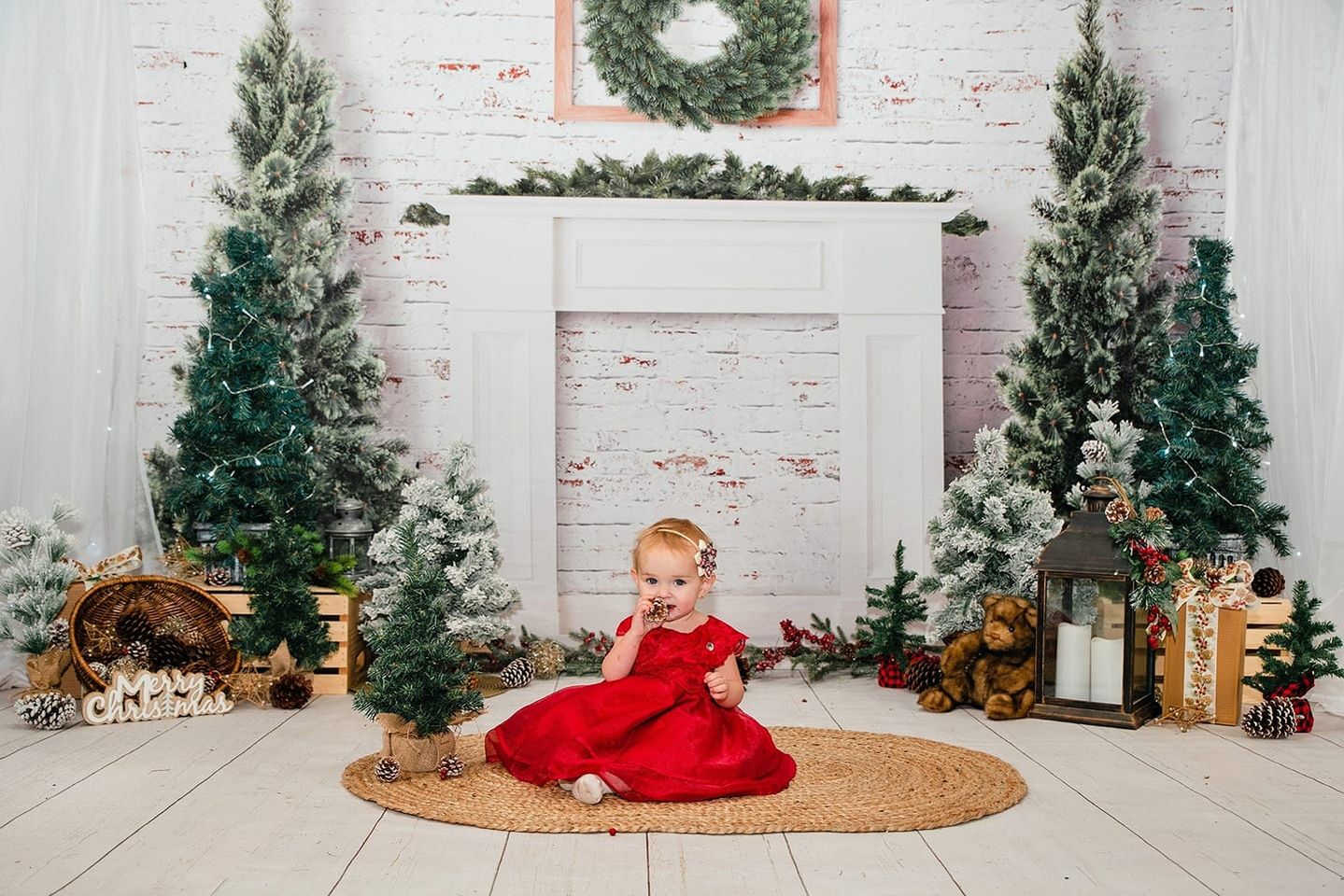 Kate Christmas Fireplace Tree Winter Backdrop for Photography
