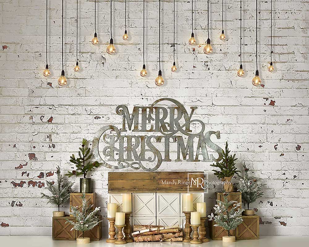 Kate Christmas Brick Fireplace Backdrop Designed by Mandy Ringe Photography