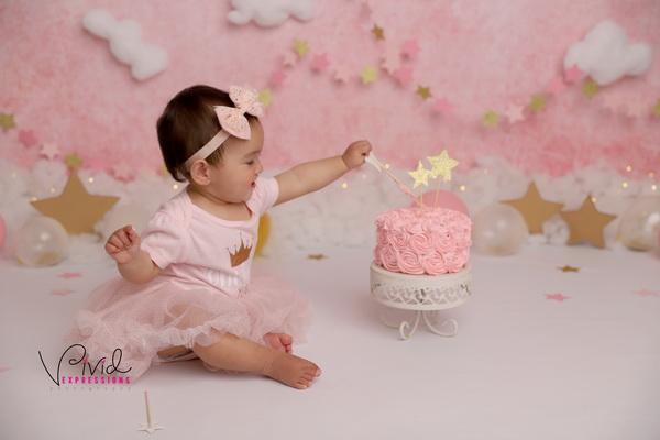Kate Cake Smash Backdrop Pink & Gold Stars Designed by Melissa King - Kate Backdrop