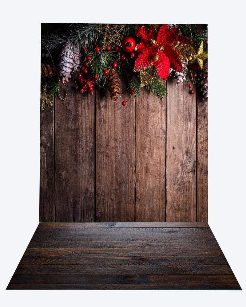 Katebackdrop¡êoKate Christmas dark wood backdrop + wood floor mat