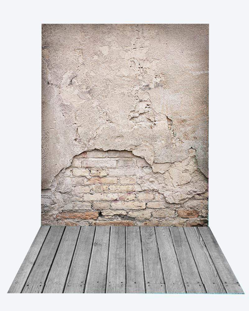 Katebackdrop¡êoKate Retro Damaged Cement Brick Backdrop+Gray Wooden Rubber floor mat