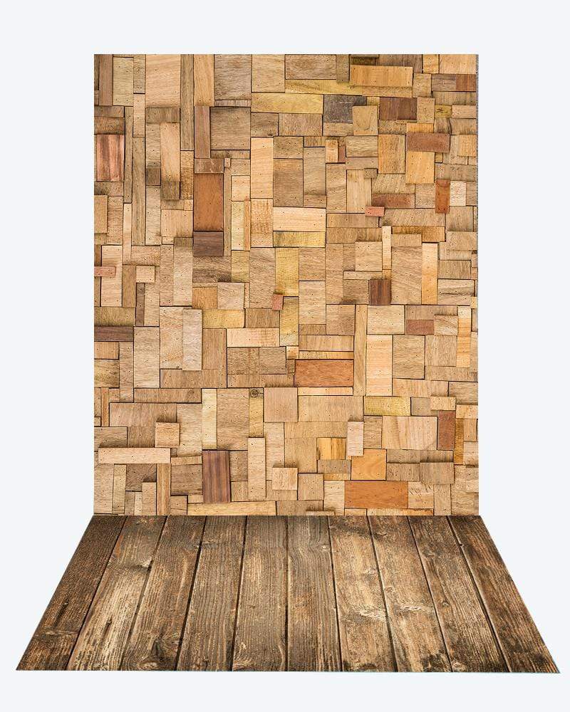 Katebackdrop¡êoKate Irregular wood planks backdrop+Brown wood rubber floor