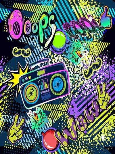 Katebackdrop鎷㈡綖Kate Back to 80's Party Colorful with Radio Graffiti Backdrop