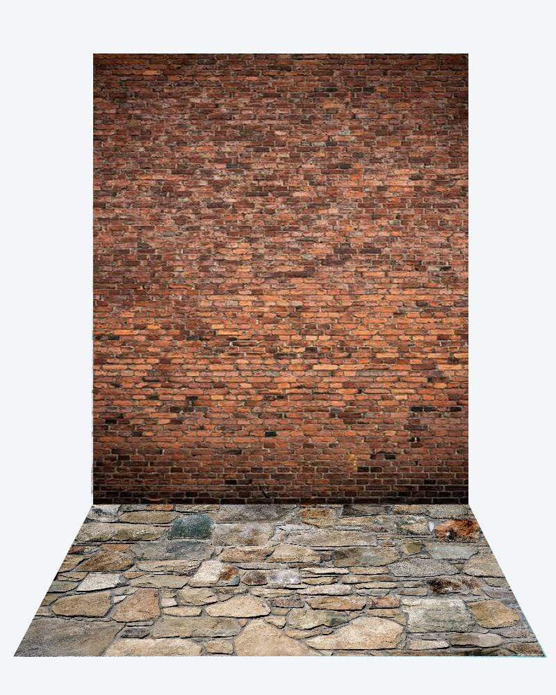 Kate Dark Brick backdrop + Brick Stone road Rubber Floor Mat