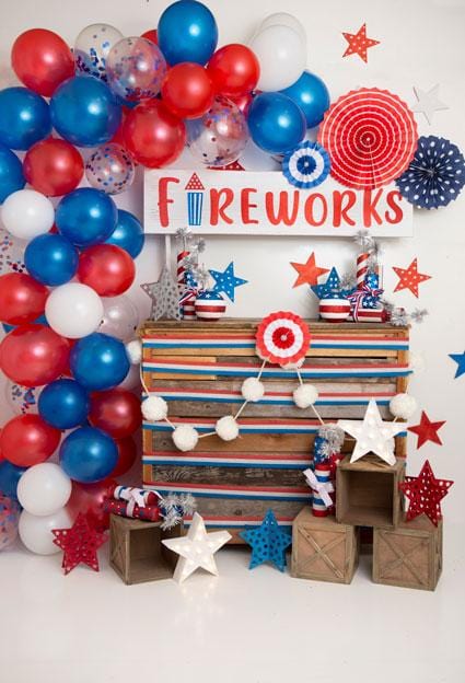 Kate 4th of July Fireworks Balloon Children Backdrop Designed by Lisa B