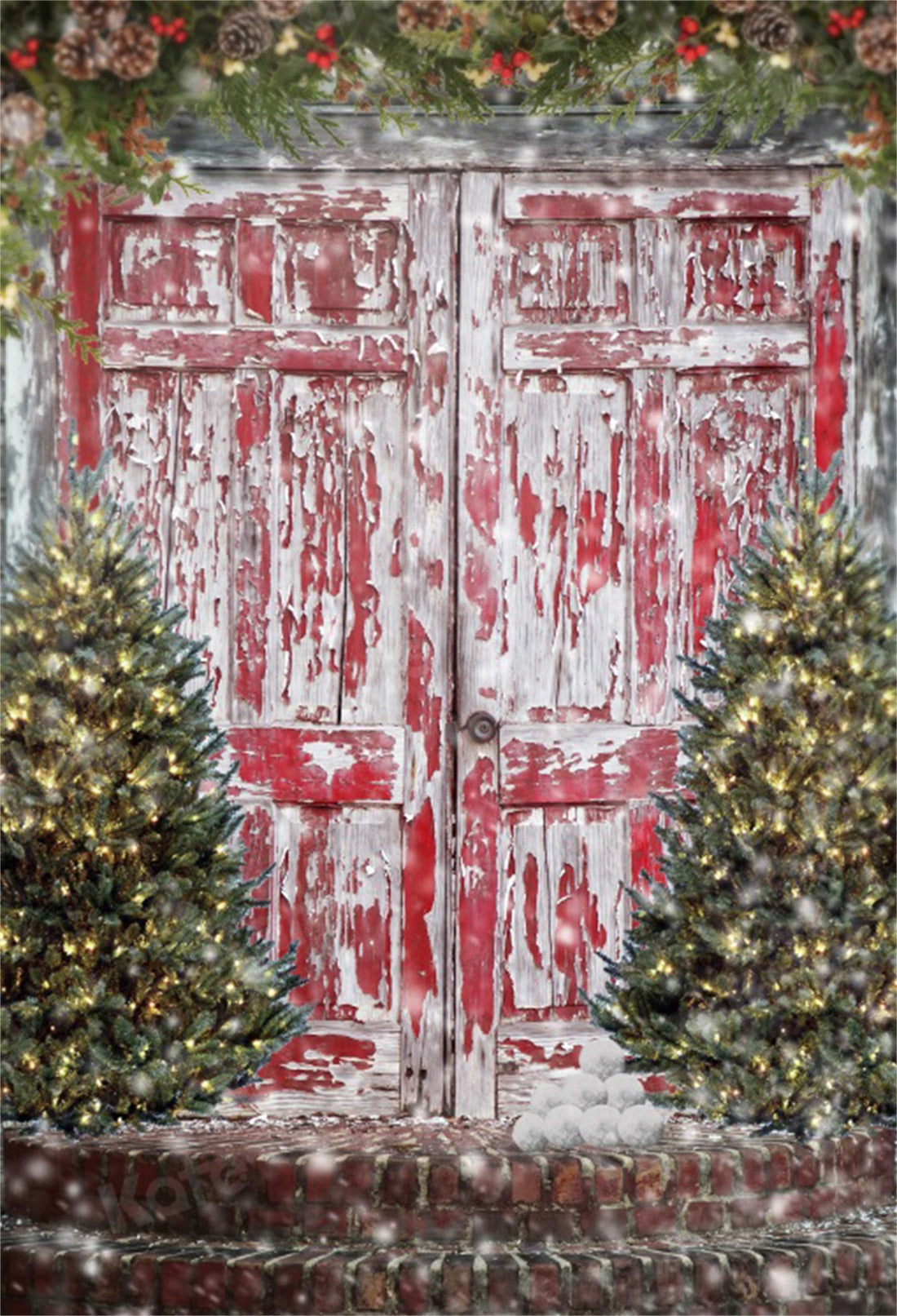 Kate Red Doors Christmas Children Backdrop for Photography Designed by Pamela Hughes photography