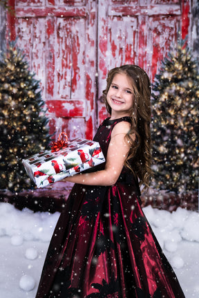 Kate Red Doors Christmas Children Backdrop for Photography Designed by
