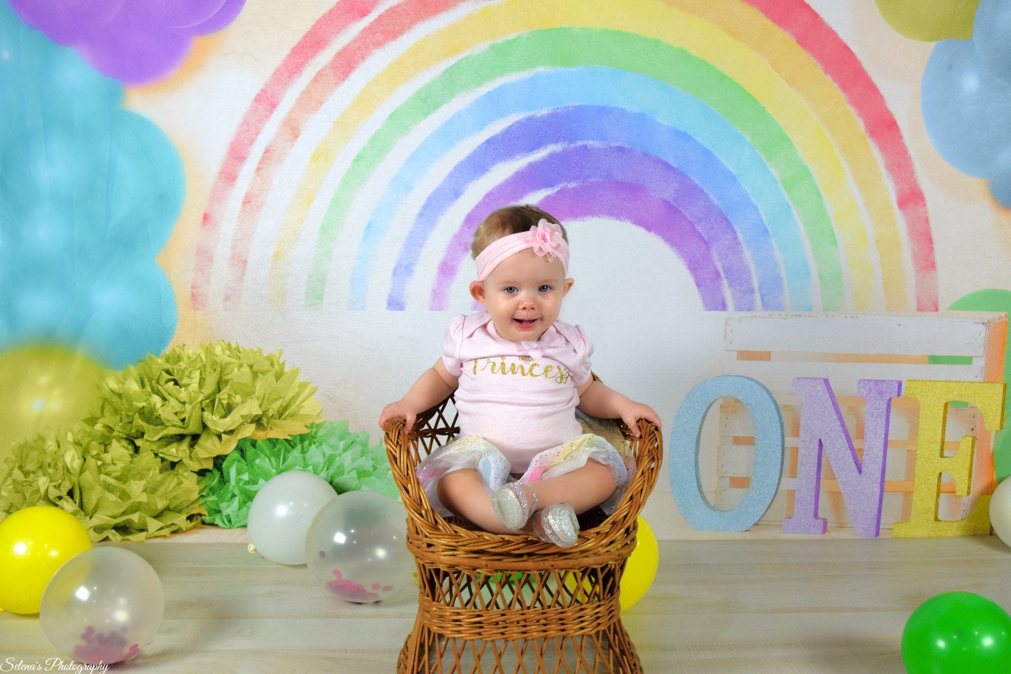 Kate 1st Birthday Rainbow with Balloons Backdrop Designed By Jessica Evangeline photography