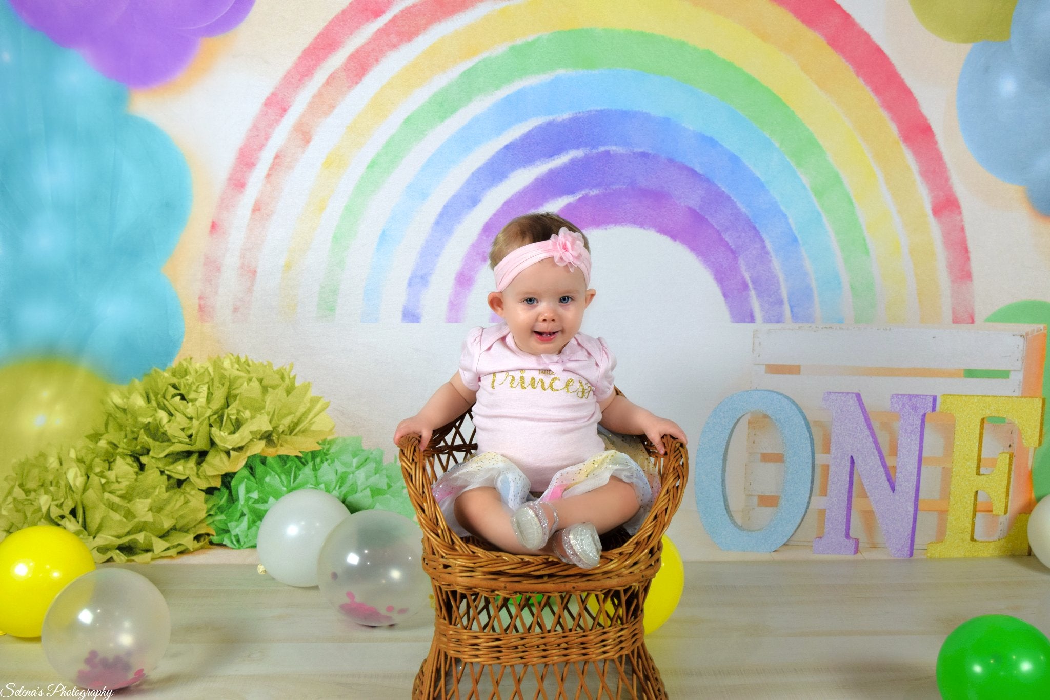 Kate 1st Birthday Rainbow with Balloons Backdrop Designed By Jessica Evangeline photography - Kate Backdrop