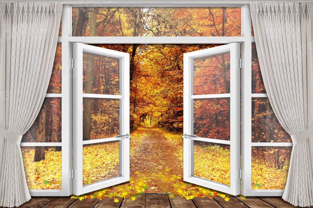 Kate Autumn Door Backdrop Deciduous Forest White for Photography