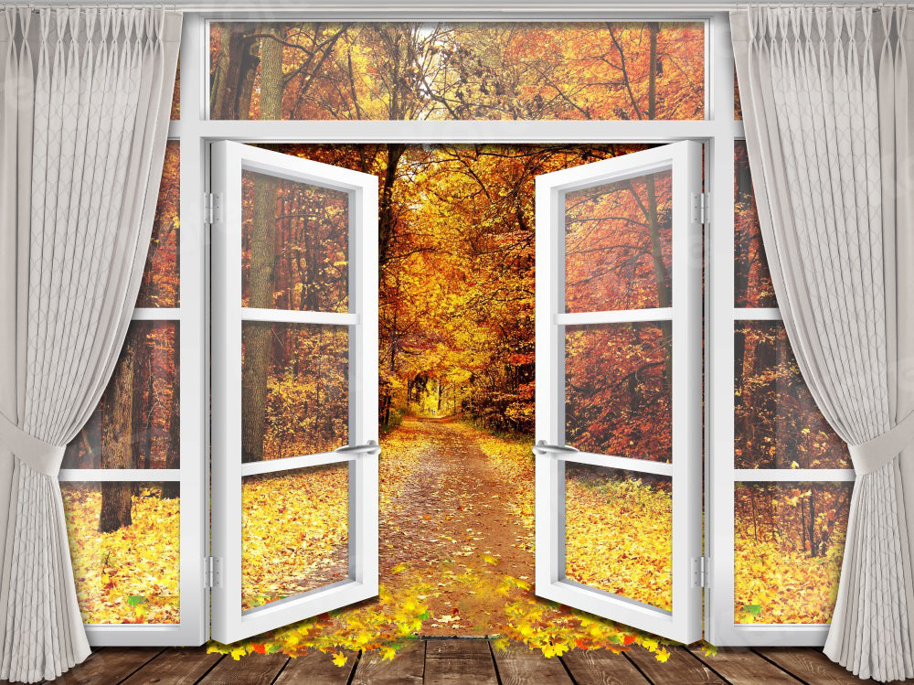 Kate Autumn Door Backdrop Deciduous Forest White for Photography