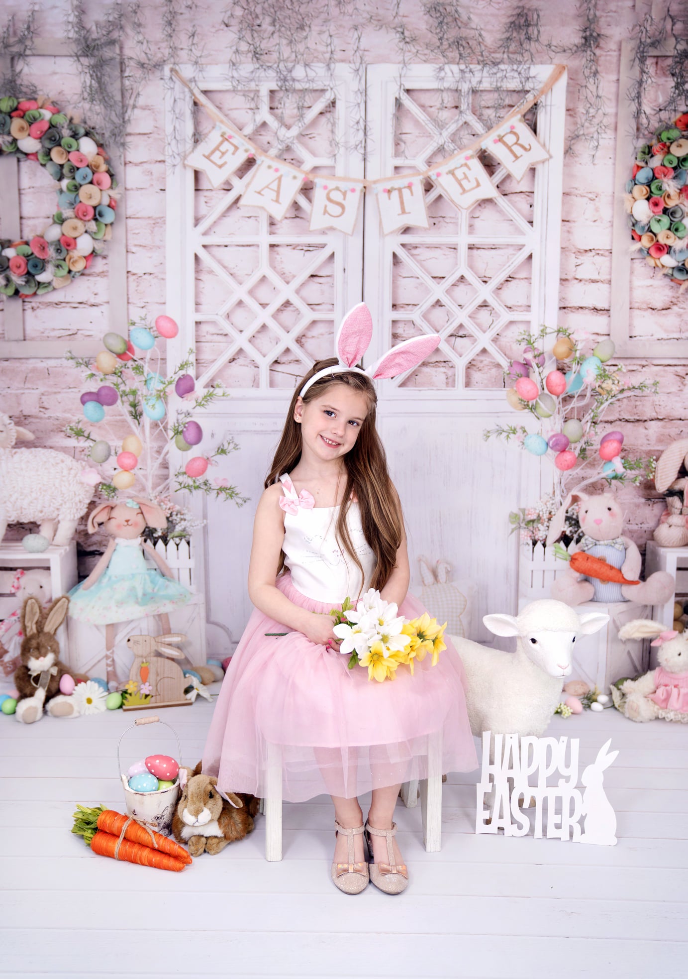 Kate Barn Door Colorful Egg Easter Backdrop for Photography