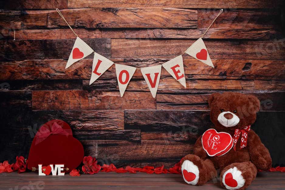Kate Be my Valentine Wooden Wall And Teddy Bear Love Banner Backdrop