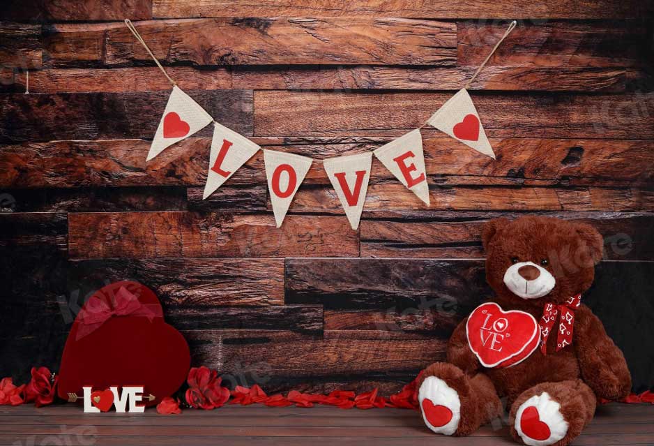 Kate Be my Valentine Wooden Wall And Teddy Bear Love Banner Backdrop