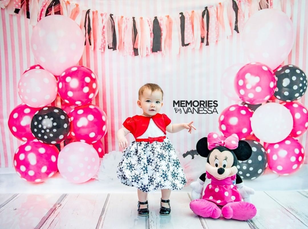 Kate Black Pink Balloons with Strips for Children Backdrop for Photography Designed by Kerry Anderson