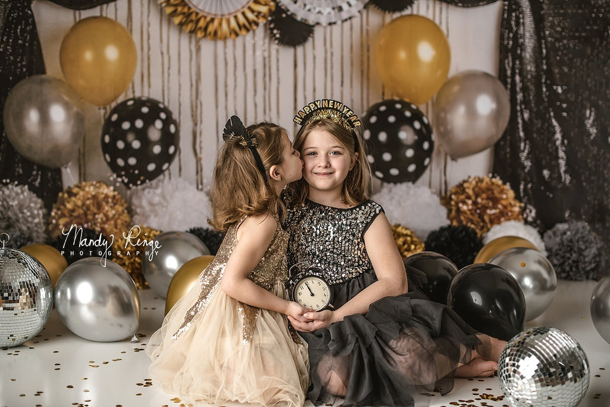 Laeacco Happy New Year Backdrop - 5x3FT Black & Gold Polyester Photography Background With Glitter