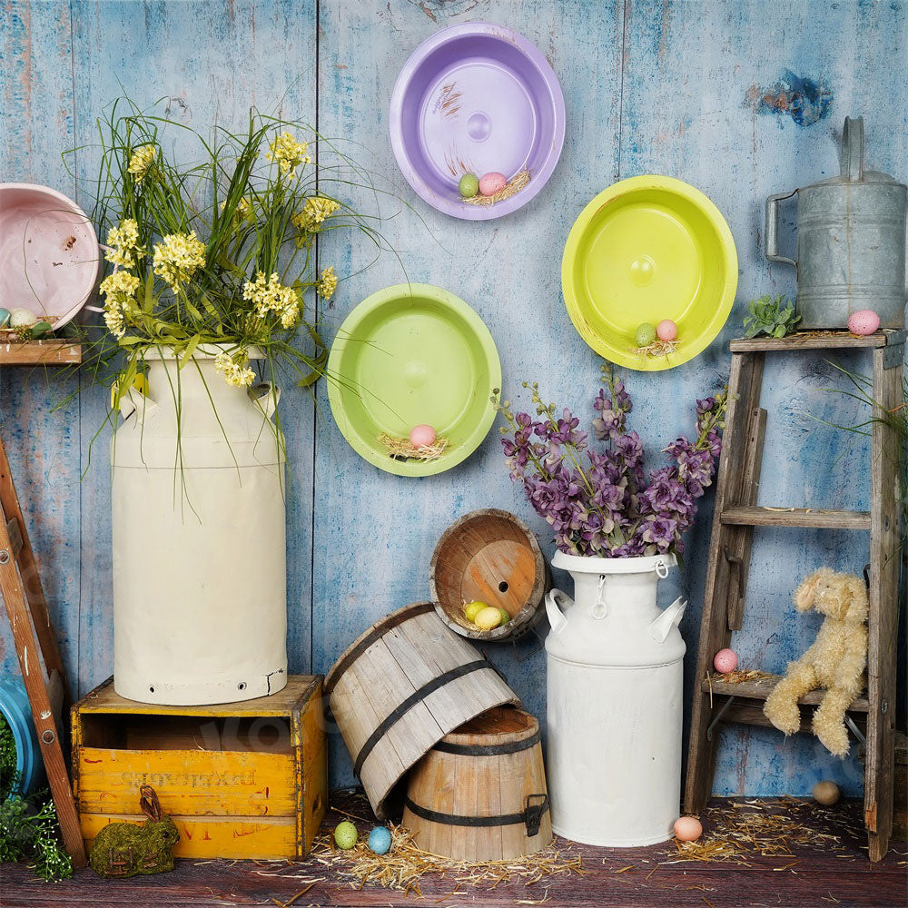Kate Blue Easter Chicken Coop backdrop designed by Arica Kirby - Kate Backdrop