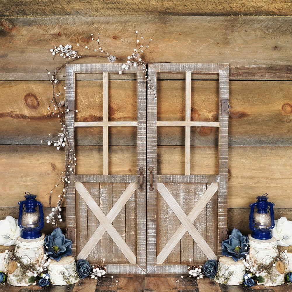 Kate Blue Floral Doors Wood Spring/Easter Backdrop Designed By Arica Kirby