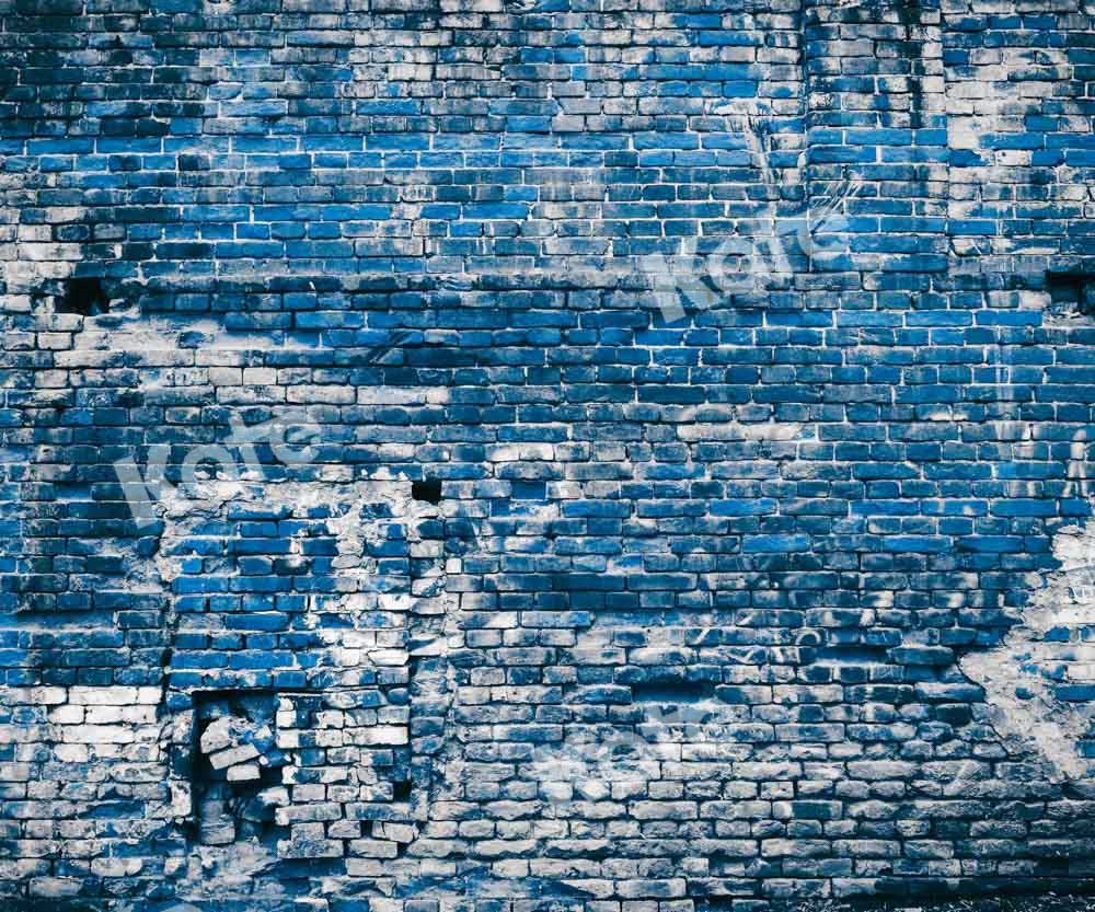 Kate Blue Vintage Brick Wall Backdrop Designed by Chain Photography
