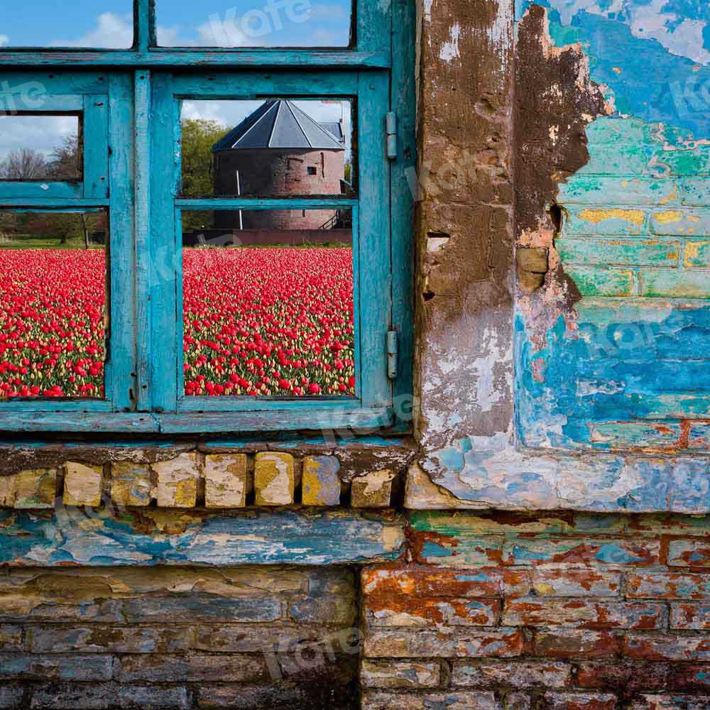 Kate Blue Window Garden Backdrop for Photography