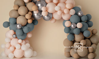 Kate Boho Balloon Arch Printed Backdrop Matte Blue Pink Designed by Mandy Ringe Photography