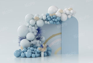 Kate Boho Balloons Printed Backdrop Blue Cake Smash Designed by Uta Mueller Photography