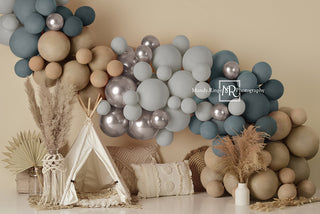 Boho Ballonnen Tent Foto Achtergrond in Matblauw Ontworpen door Mandy Ringe Fotografie