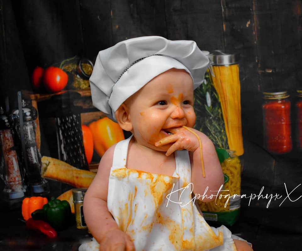 Kate Cake Smash Wood Kitchen Backdrop+Baby Outfit Chef Hat Apron