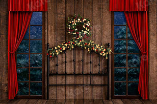 Kate Christmas Wooden Board Printed Backdrop Winter Wreath Designed by Emetselch