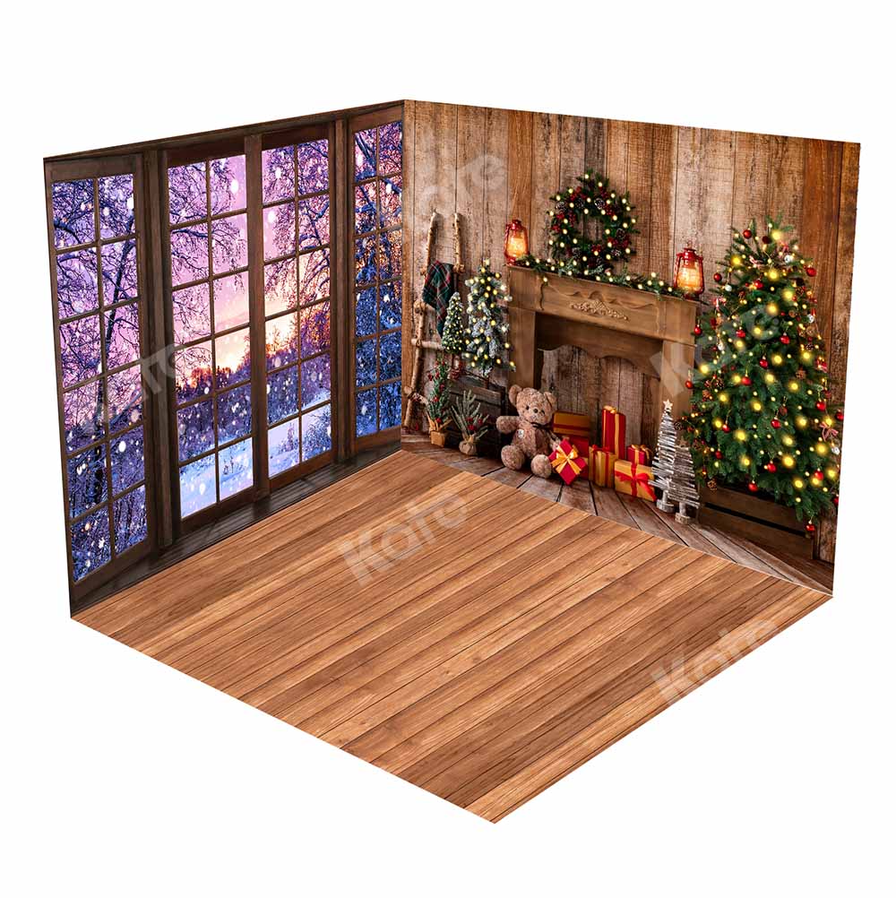 Kate Christmas Tree Snow Scene Window Fireplace Room Set(8ftx8ft&10ftx8ft&8ftx10ft)