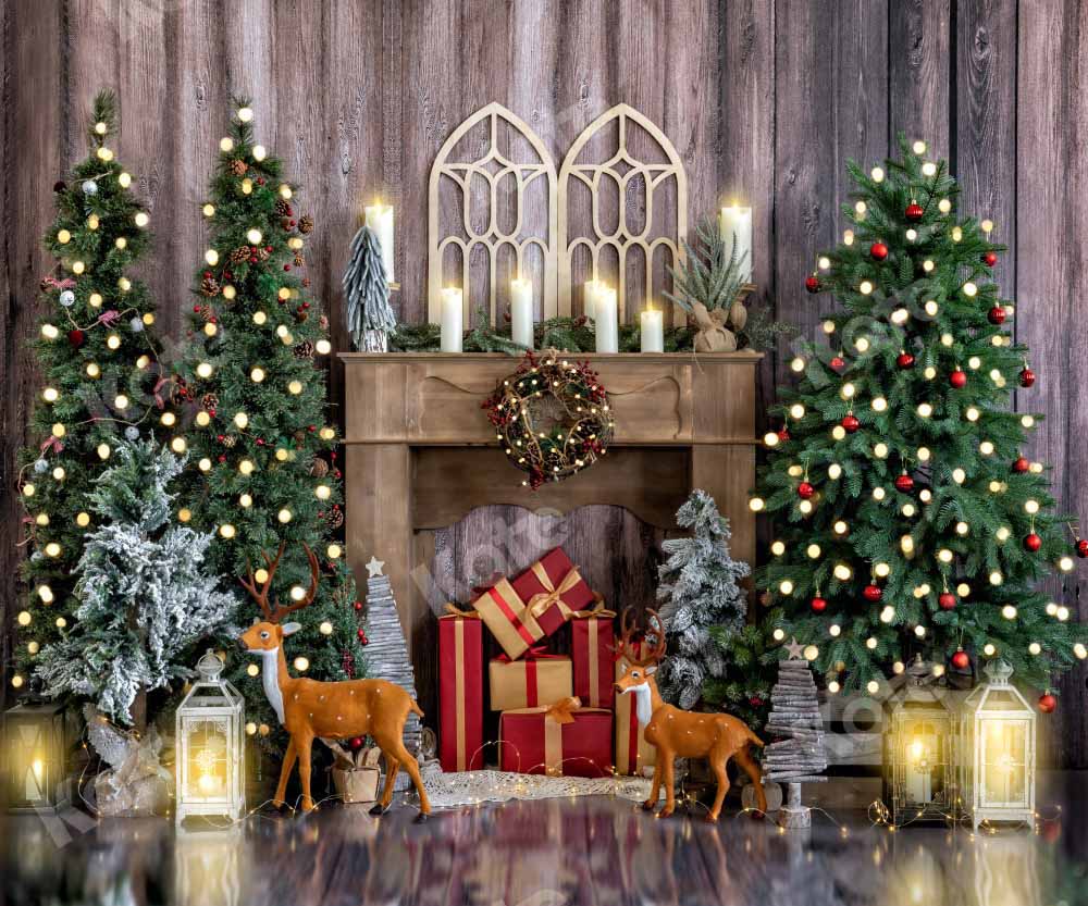 Kate Christmas Tree Window Backdrop Wood Grain Candle Designed by Emetselch