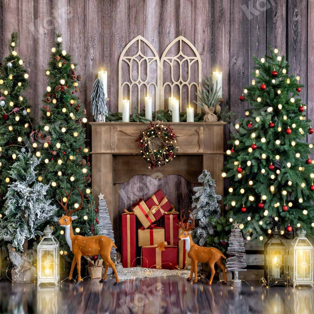 Kate Christmas Tree Window Backdrop Wood Grain Candle Designed by Emetselch