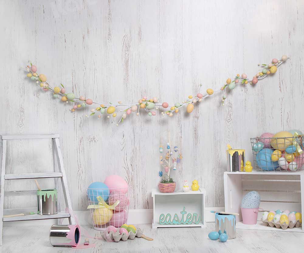 Kate Colorful Eggs Decorations Easter Spring Children Backdrop for Photography Designed by Erin Larkins